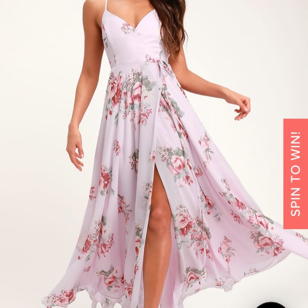 Lulus Lavender Floral Print Wrap Maxi Dress